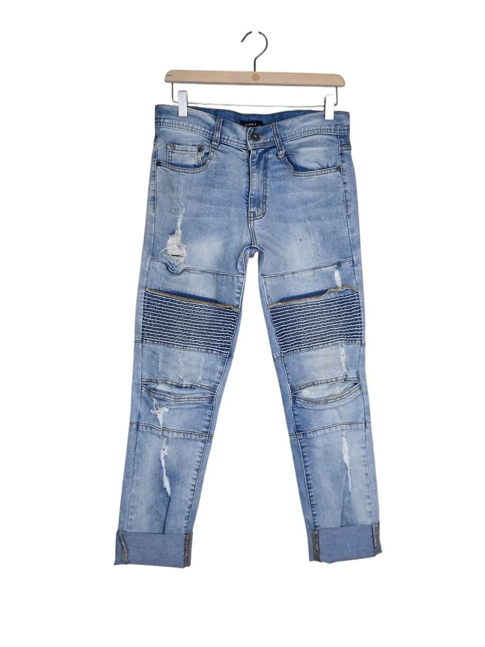 Kayden K Men's 30 Slim Distressed Moto Jean